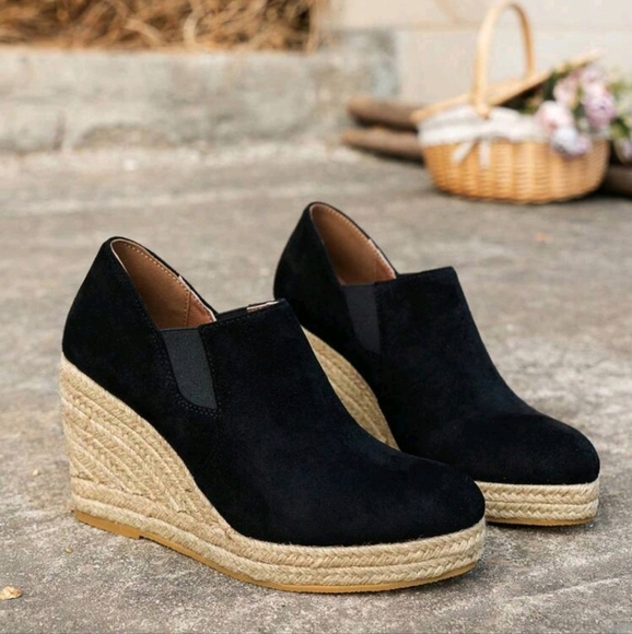 Women's Trendy Versatile Platform Wedge Solid Textured Woven Sole Loafers - Picture 2 of 6